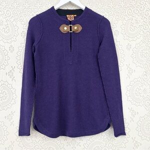 Tory Burch Wool Alpaca Blend Leather Keyhole Sweater
